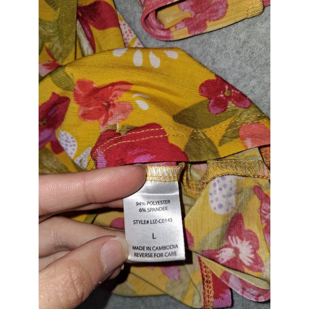 Dear Scarlett 3/4 Roll Tab Sleeve Popover tunic Blouse Large Yellow Floral Boho - Picture 10 of 12